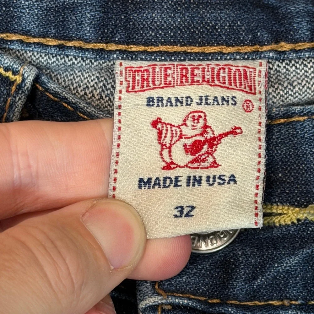 Vintage True Religion Mens Studded Leather Trim Jeans USA Made Size 36x30.5 y2K